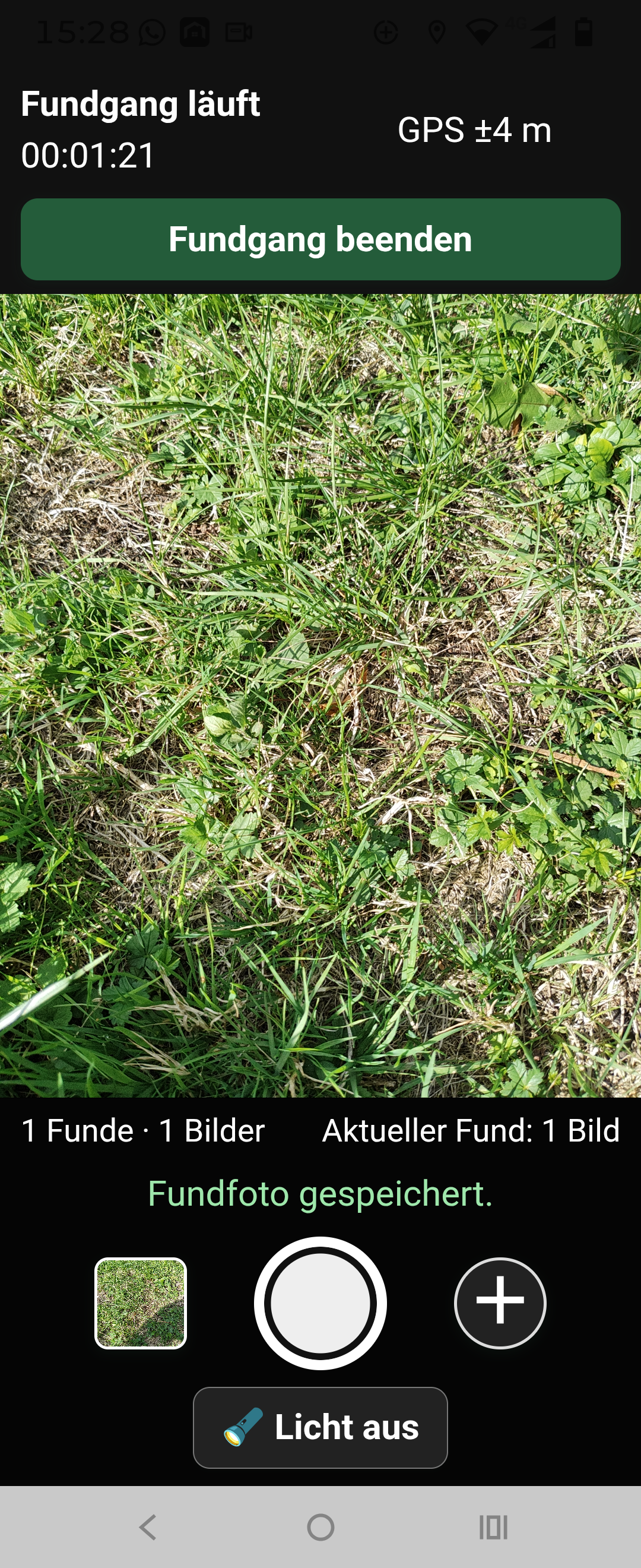 GPSCam during an active detecting trip with a saved find photo
